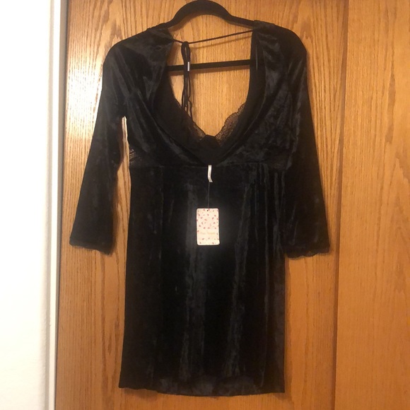 Free People Black Velvet Kat Mini Dress - Picture 4 of 8